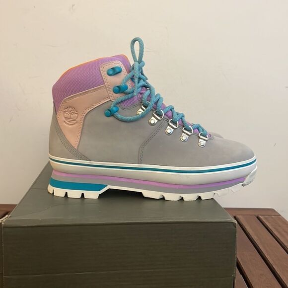 Timberland Euro Hiker Boots Gray Purple Turquoise Women 7.5(TB0A412WD52) - Picture 8 of 14